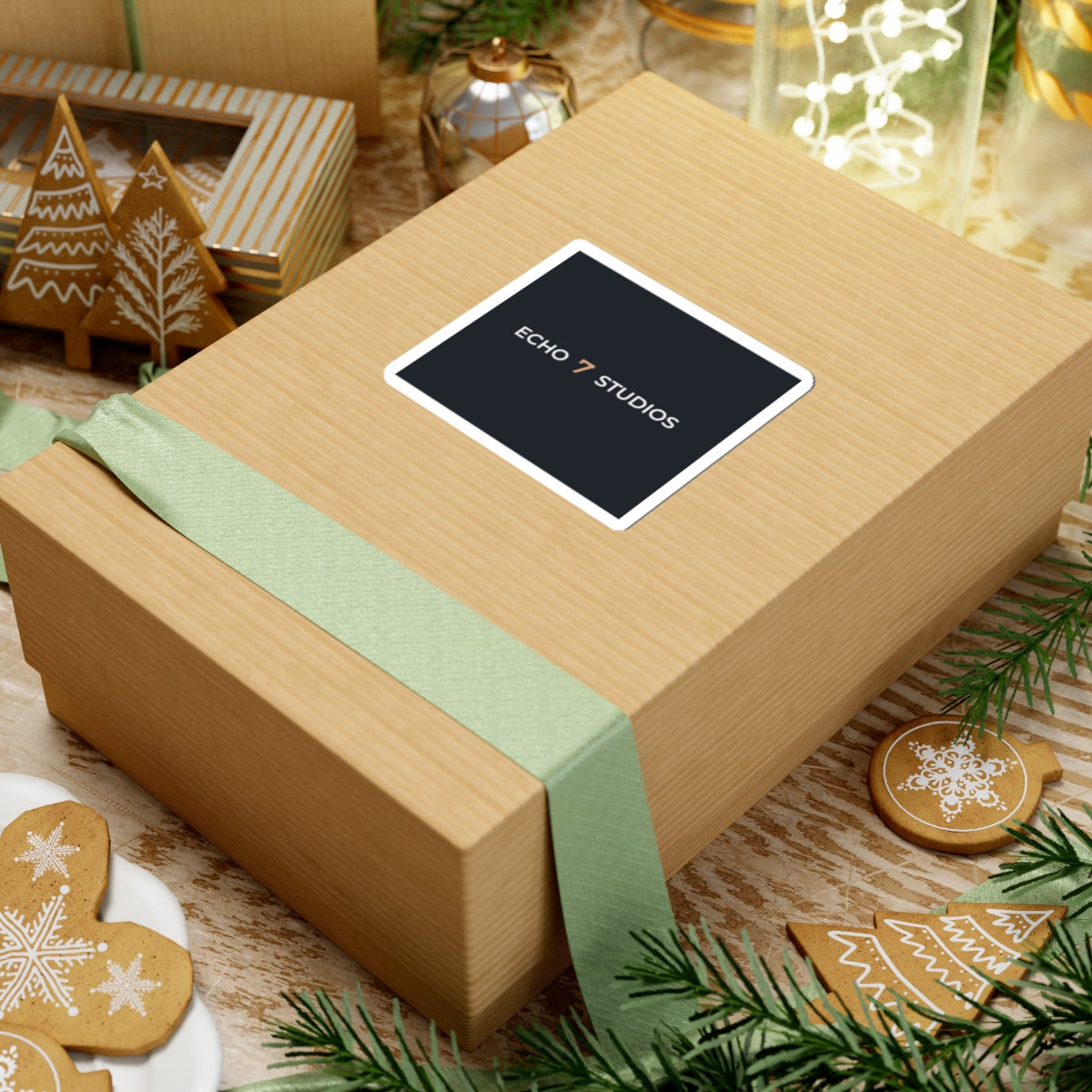 Echo7 Studios Wordmark Sticker — Ivory & Gold on Slate