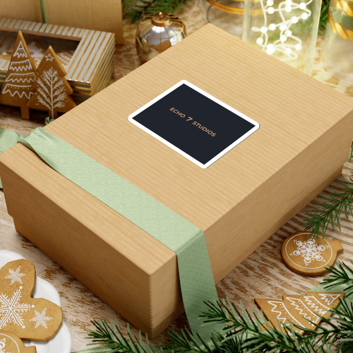 Echo7 Studios Wordmark Sticker — Gold on Slate