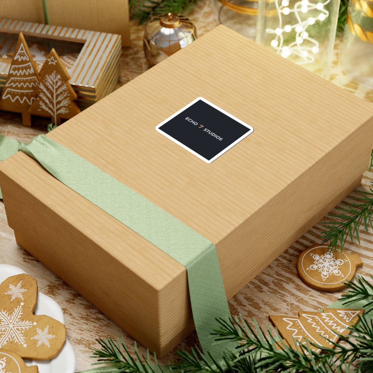 Echo7 Studios Wordmark Sticker — Ivory & Gold on Slate